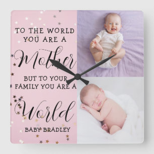 Babyflicka Första året Foto Collage Minne rosa Fyrkantig Klocka