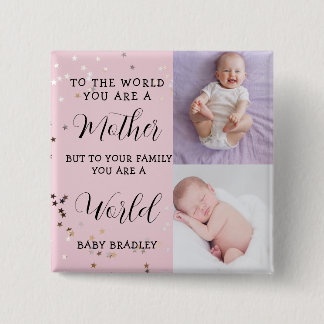Babyflicka Första Året Foto Collage Minne rosa Knapp