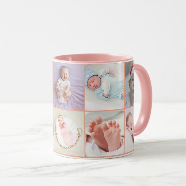 Babyflicka första året fotokollage manus Rosa Mugg (Framsida höger)