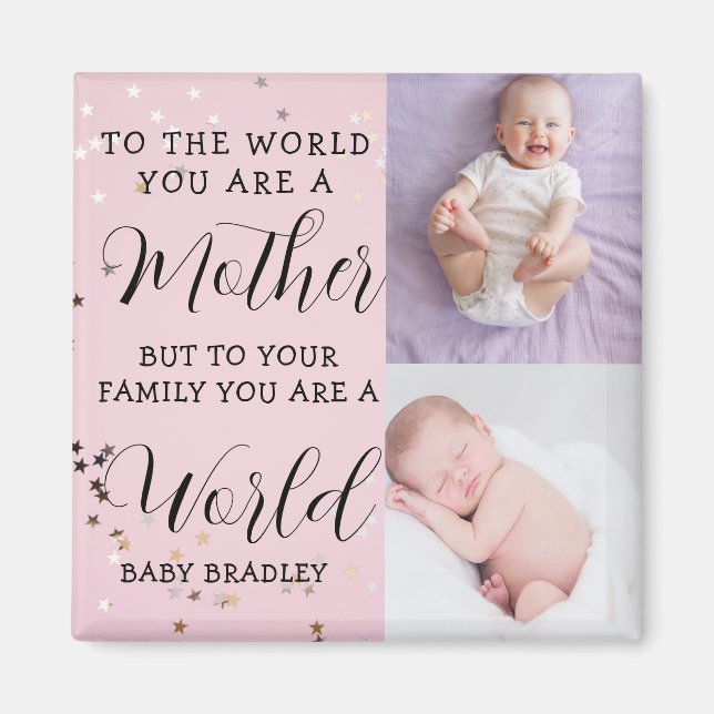 Babyflicka Första året Fotokollage Pink Minnessake Magnet (Framsidan)