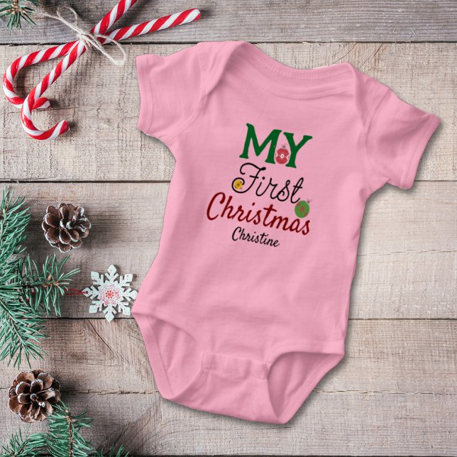 Babyflicka Första Jul Namn T Shirt (Skapare uppladdad)