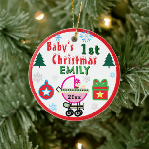 Babyflicka Första julen grön NAMN Julgransprydnad Keramik