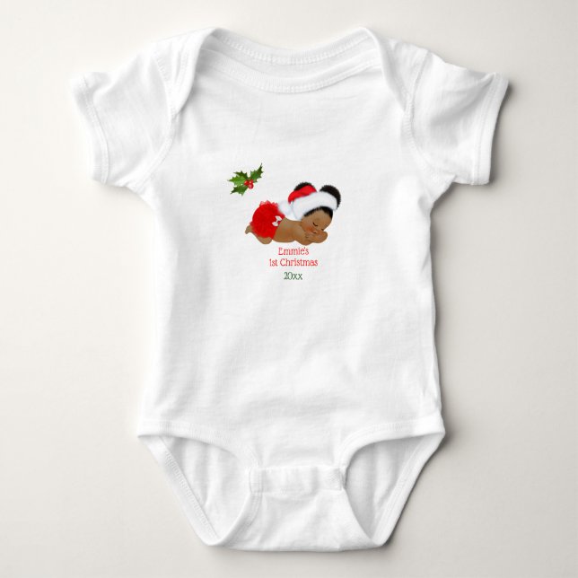 Babyflicka Första julen röd tomteluva Baby Bodys T Shirt (Framsida)