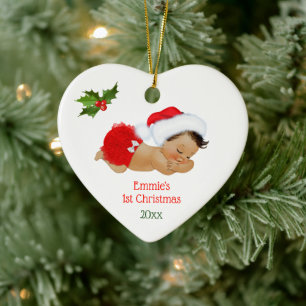 Babyflicka Första julen röd tomteluva Julgransprydnad Keramik
