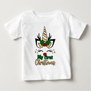 Babyflicka Första Julen Söt Festlig Enhörning T Shirt