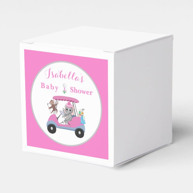 Babyflicka golfande elefant & apa dusch  presentaskar (Framsidan Sidan)