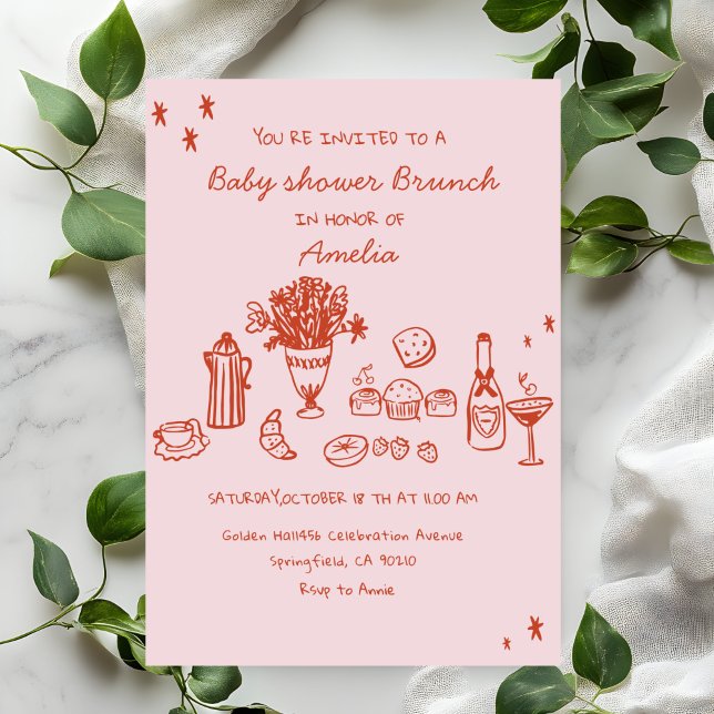 Babyflicka Handritad Baby Shower Brunch Inbjudningar (Skapare uppladdad)