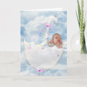 Babyflicka i flytande paraply kort