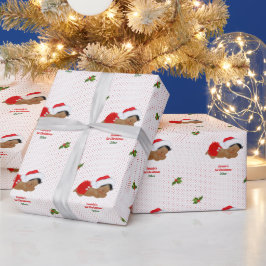 Babyflicka jul röd tomteluva prickigt presentpappe presentpapper