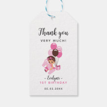 Babyflicka med smok Första födelsedagen Tack