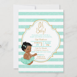 Babyflicka Mint Tutu Ränder Guld Glitter Inbjudningar