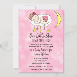 Babyflicka på månen Rosa  Flickors babyfirande Inbjudningar