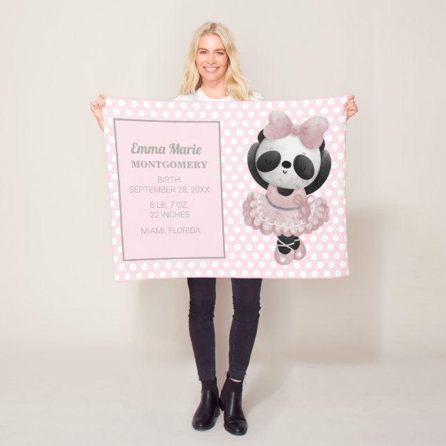Babyflicka Panda Björn Rosa Födelseannons Fleecefilt (På plats)