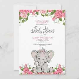 Babyflicka Prinsessa Tiara Elefant Rosa Blommig Inbjudningar