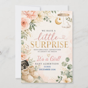 Babyflicka Rosa Blommig Boho Graviditetsannonserin Inbjudningar