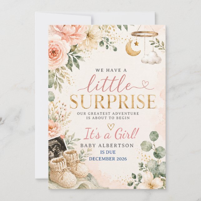 Babyflicka Rosa Blommig Boho Graviditetsannonserin Inbjudningar (Framsida)