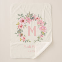 Babyflicka Rosa Blommig Salvia Gröna Blad Monogram