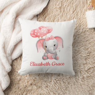 Babyflicka Rosa Elefant Ballong Monogram Nurseries Kudde