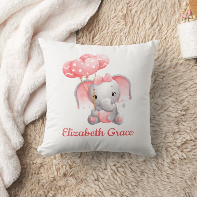Babyflicka Rosa Elefant Ballong Monogram Nurseries Kudde (Filt)
