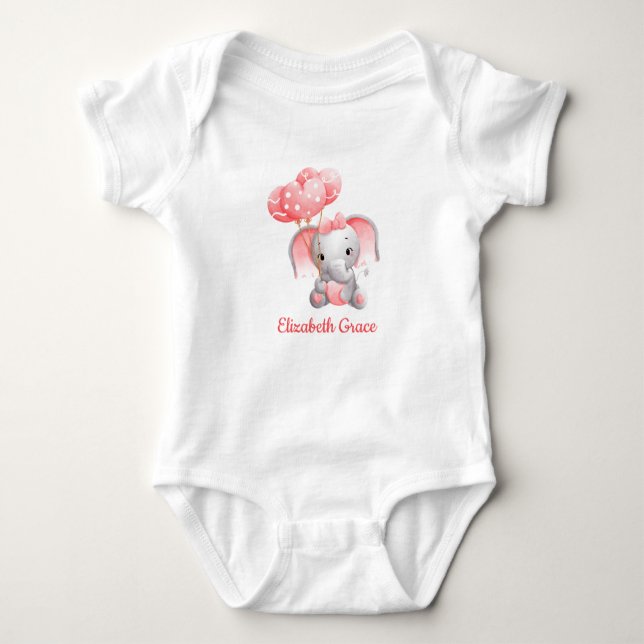 Babyflicka Rosa Elefantballonger Personlig  T Shirt (Framsida)