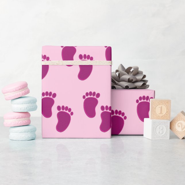 Babyflicka Rosa Falskt Broderi Tryck Mönster Presentpapper (Baby Shower)