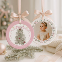Babyflicka Rosa Första Julen Foto Keramik