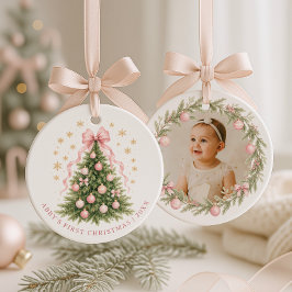 Babyflicka Rosa Första Julen Keramik Foto Julgransprydnad Keramik