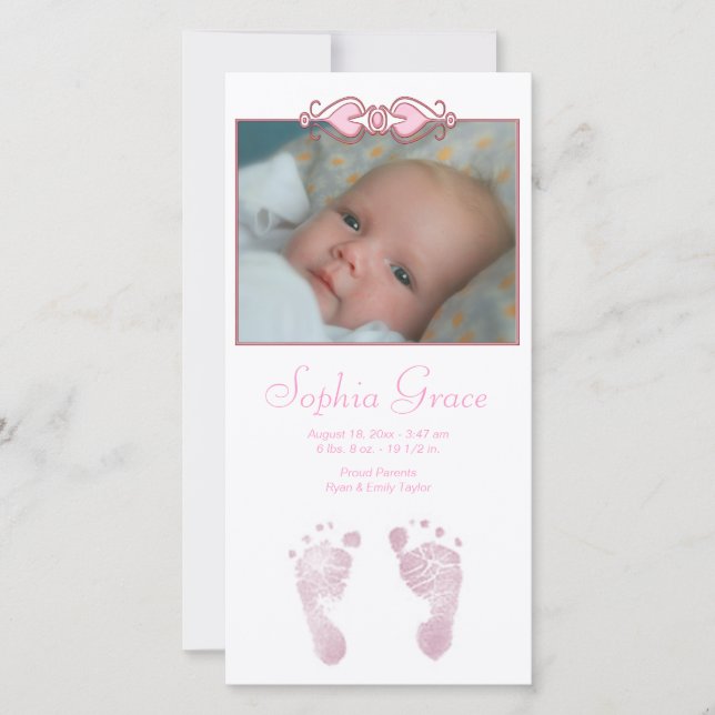 Babyflicka Rosa Fötter Födelsekungörelse Meddelande (Framsida)