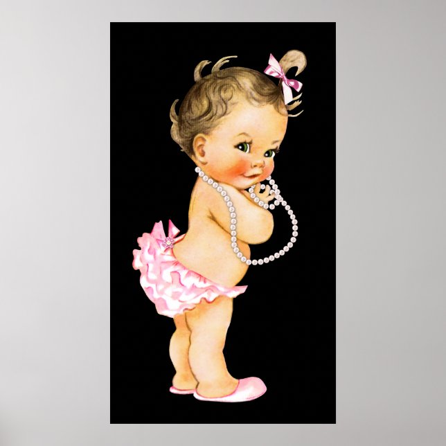 Babyflicka Rosa Rynkad Byxa Pärlor Barnkalas Poster (Framsidan)