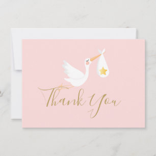 Babyflicka Rosa Stork Gul Stjärna Script Tack Kort