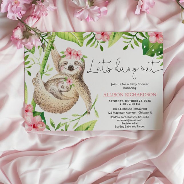 Babyflicka sengångare rosa grönska tropisk baby sh inbjudningar (Skapare uppladdad)
