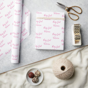 Babyflicka Skript Rosa Personligt Namn Presentpapper