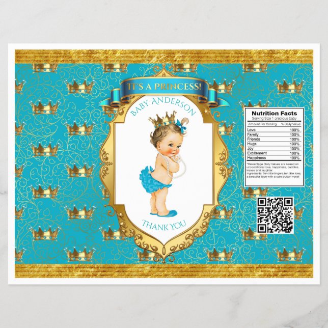 Babyflicka Teal Guld Chipspåsar omslag Reklamblad (Framsidan)