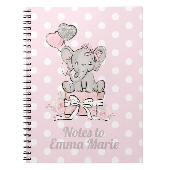 Babyflickan Elefant Rosa Silver Anteckningar till Anteckningsbok (Framsidan)
