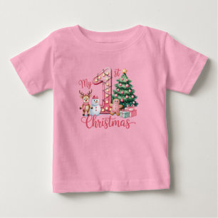 Babyflickans första jul rosa t shirt