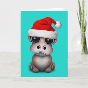 Babyflodhäst som ha på sig en Santa hatt Helgkort