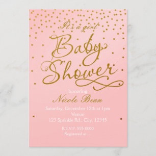 BABYFÖDARE Blush Rosa & Guld Konfetti Inbjudan