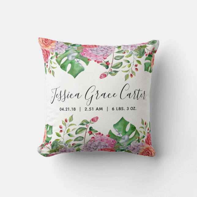 Babyfödelsestatistik, tropisk blom- dekor för kudde (Framsida)