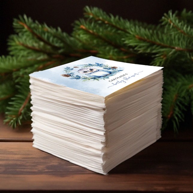 Babyfodral för Winter Uggla Watercolor Pappersservett (Winter Owl Watercolor Baby Shower Napkins)