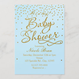 BABYFÖDSELN Light Blue & Gold Konfetti Inbjudan