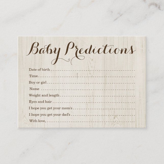 Babyförutsägelsekort för baby shower - lantligt (Framsida)