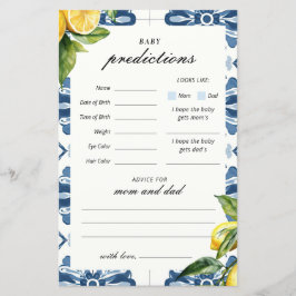 Babyförutsägelser Citron Positano Baby Shower-spel