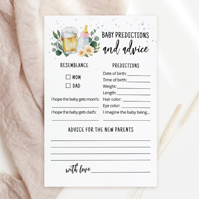 Babyförutsägelser och rådkort Baby Is Brewing (Beer and Floral Baby is Brewing Baby Shower Baby Predictions and Advice Game Card)