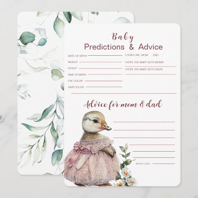 Babyförutsägelser & rådkort | Baby Shower-spel Inbjudningar (Fram/baksida)