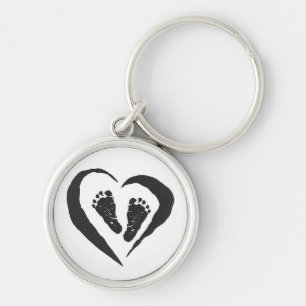 Babyfot Keychain Rund Silverfärgad Nyckelring
