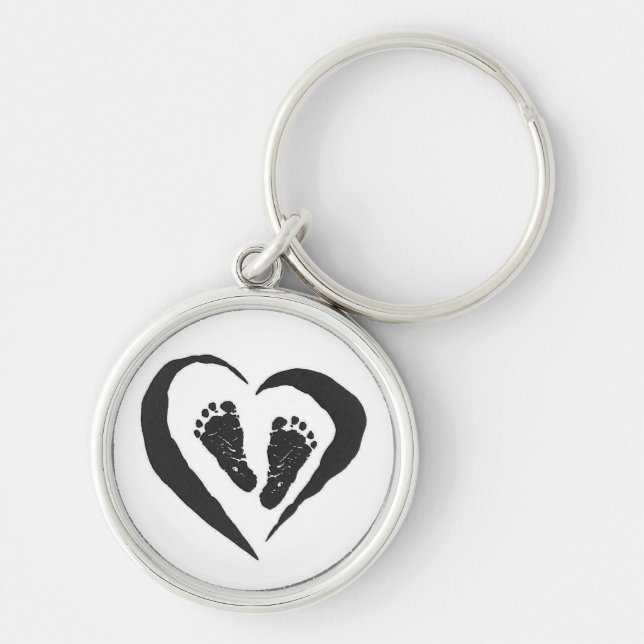 Babyfot Keychain Rund Silverfärgad Nyckelring (Framsidan)
