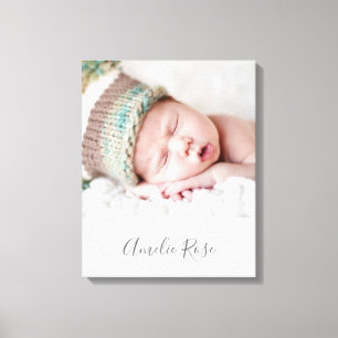 BABYFOTO FÖDELSEDATUM fetstil blekgrå grå Canvastryck