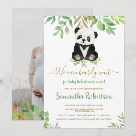 Babyfoto för Cute Bear Guld Eucalyptus Baby Shower Inbjudningar