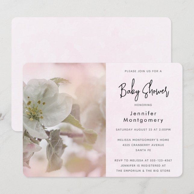 Babyfoto för vit Blommar av äpple Inbjudningar (Fram/baksida)