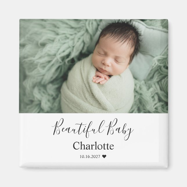 Babyfoto med anpassat namn minnessaker magnet (Framsidan)